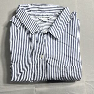 Old Navy Button Up Long Sleeve Boyfriend Shirt  Women Blue White Striped Size XL